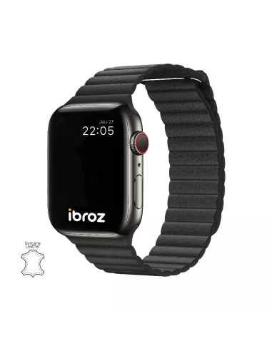 Genuine Leather Strap Apple Watch 7, 6, SE, 5, 4, 3 - Black | I...